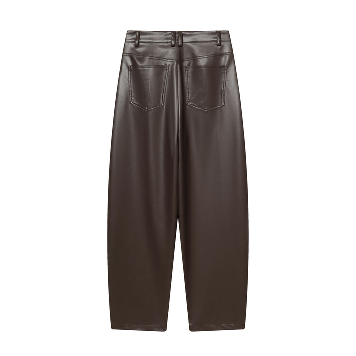 Damen nan weite Highwaist Cropped-Lederhose mit Five‑Pocket und geradem Bein Drune