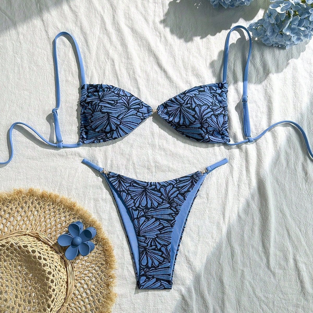 Damen Triangel-Bikini mit floralem Muster und verstellbaren Trägern Drune