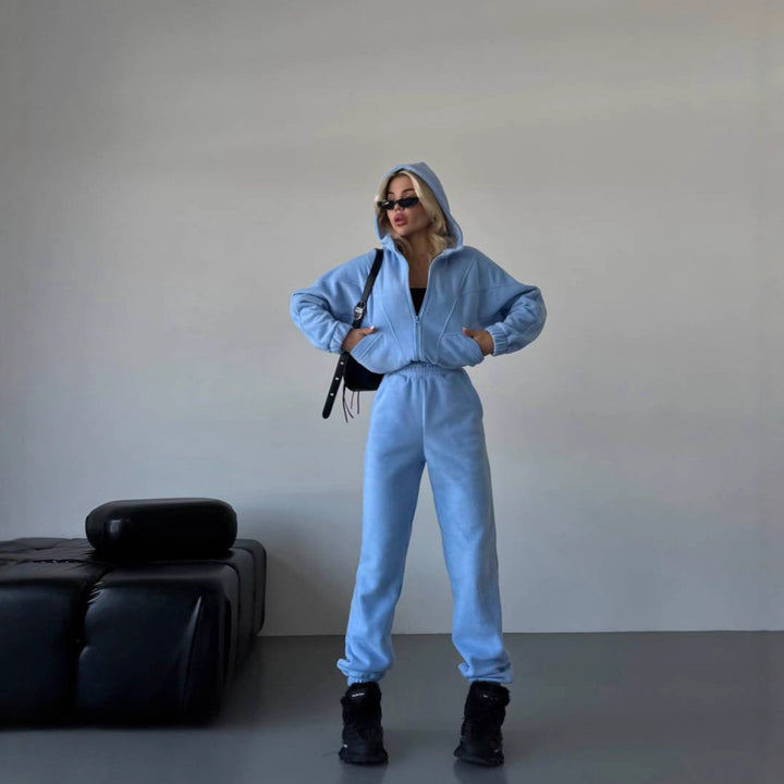 Damen Fleece-Jogginganzug mit modischem Stehkragen und praktischen Taschen Drune