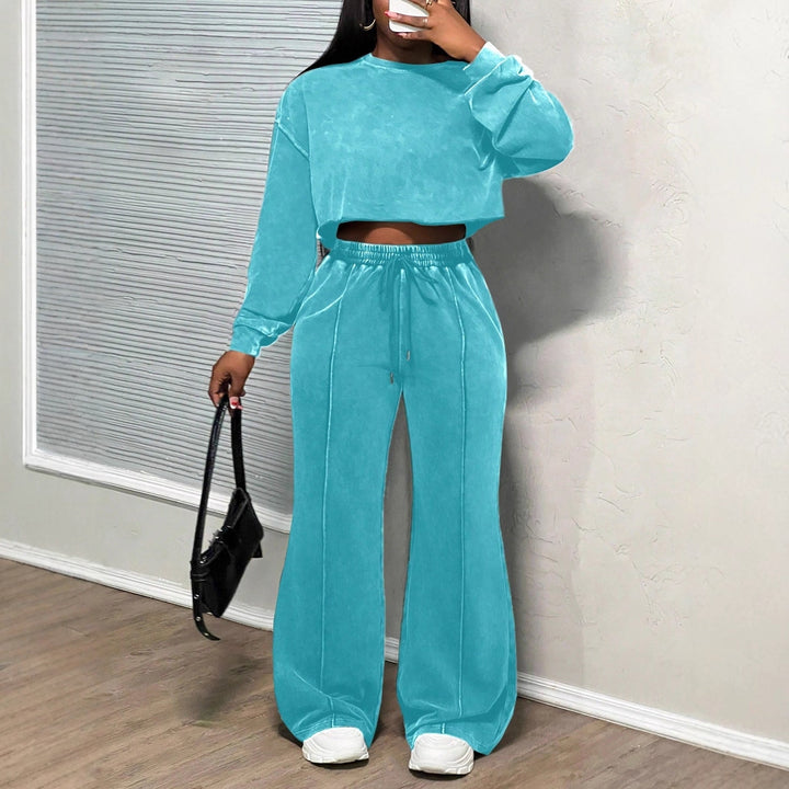 Damen cropped Loungewear-Set mit weitem Hosenbein und hohem Bund Drune