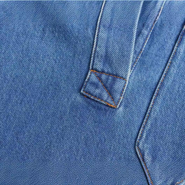 Damen nan oversized Jeanspullover mit offenem V‑Ausschnitt, großer Brusttasche und kastigem Schnitt Drune