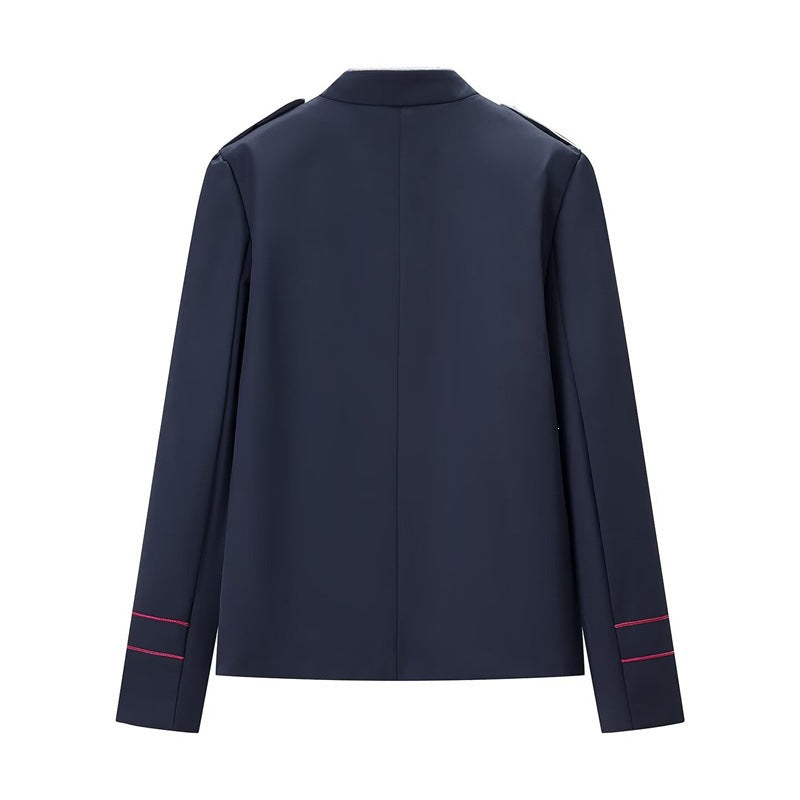 Damen militärisch-inspirierte Paradejacke mit Stehkragen und dekorativer Knopfleiste Drune