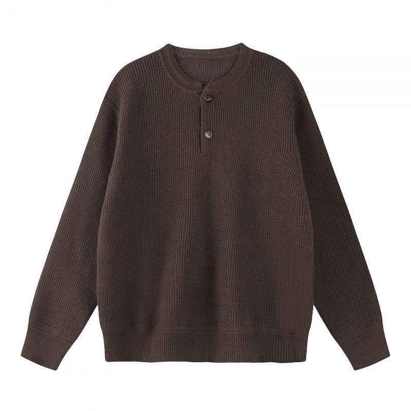 Unisex Boxy-Strickpullover mit Henley-Ausschnitt und strukturierter Waffelstrickoptik Drune