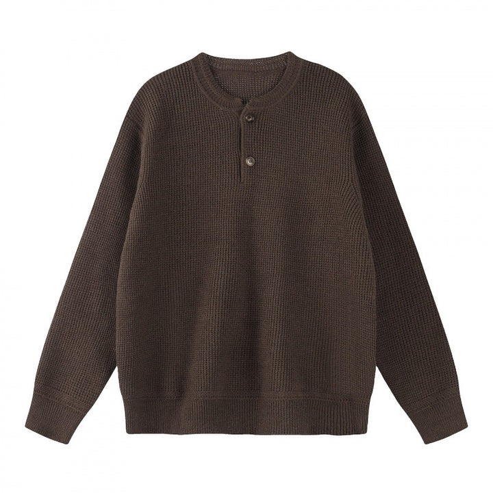 Unisex Boxy-Strickpullover mit Henley-Ausschnitt und strukturierter Waffelstrickoptik Drune