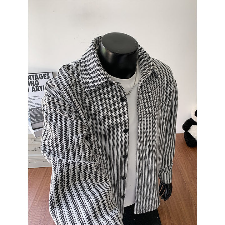 Herren Texturierte Overshirt‑Hemdjacke aus Strick mit Kentkragen Drune