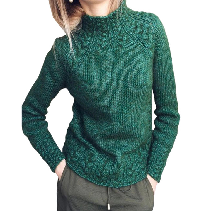Damen nan grobgestrickter Zopfmuster-Pullover mit Stehkragen und tailliertem Schnitt Drune