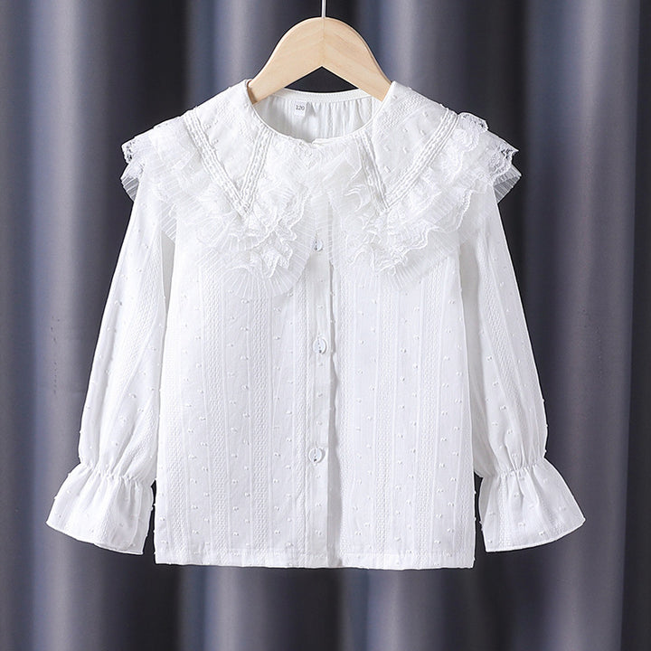 Mädchen Bluse mit voluminösem Rüschenkragen und feinen Stickereien Drune
