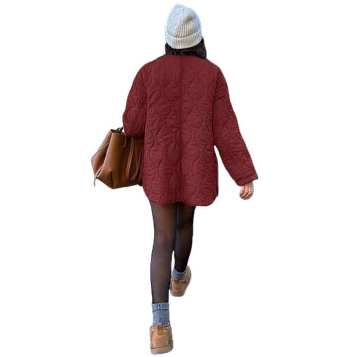 Damen gesteppte Oversize-Steppjacke mit Druckknopfleiste und gerundetem Saum Drune