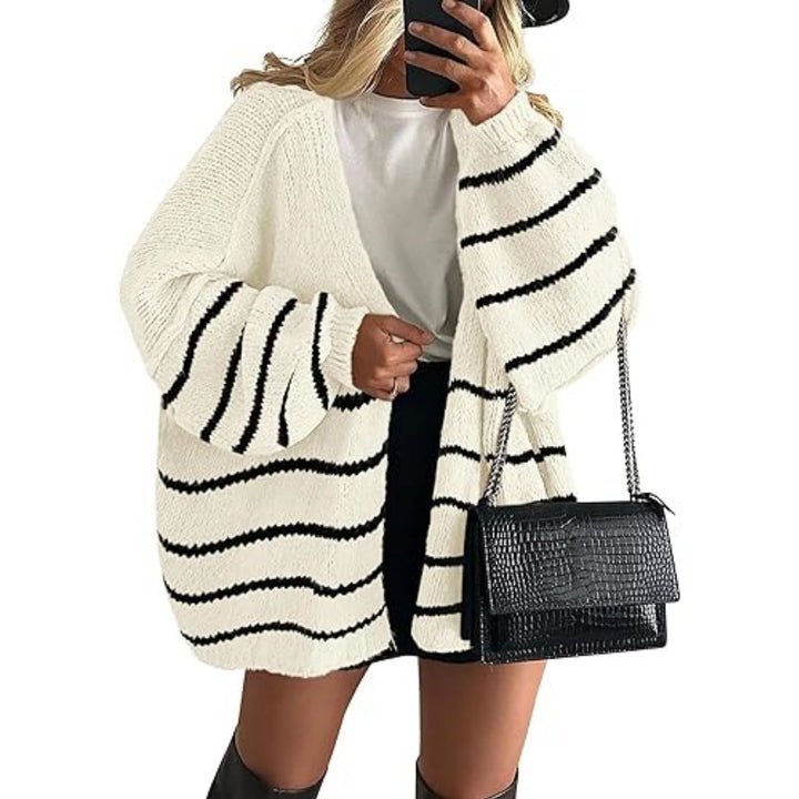 Damen Oversize Strickcardigan mit Ballonärmeln und offener Front Drune