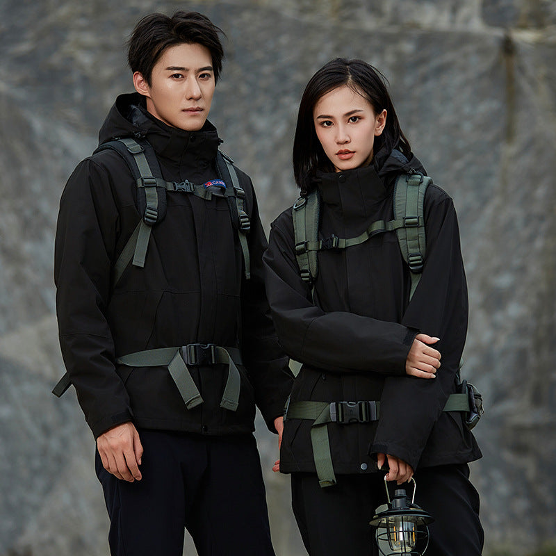 Unisex zweilagige wasserabweisende Outdoorjacke mit Kapuze und Colorblock-Design Drune
