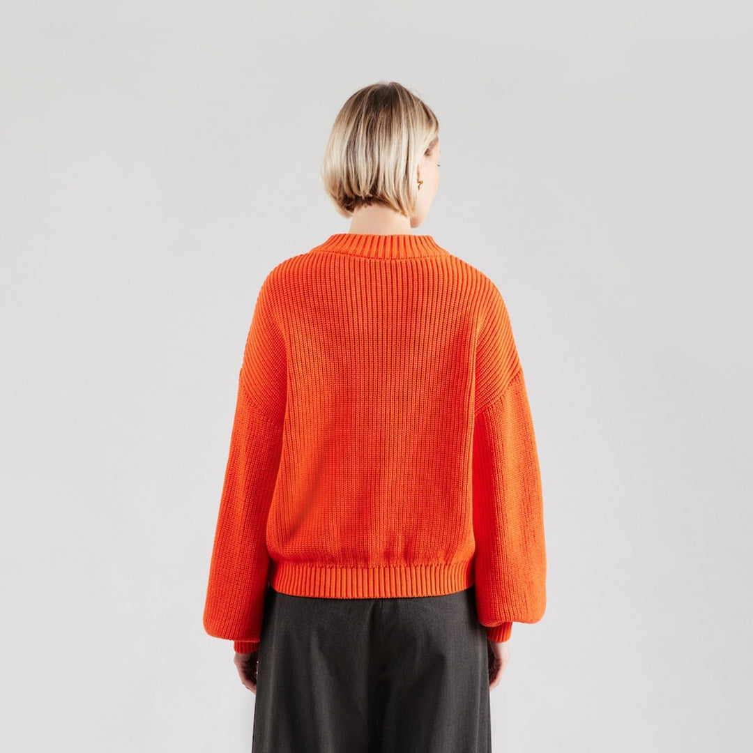 Damen Grobstrick Cropped Cardigan mit überschnittener Schulter & breiten Rippbündchen Drune