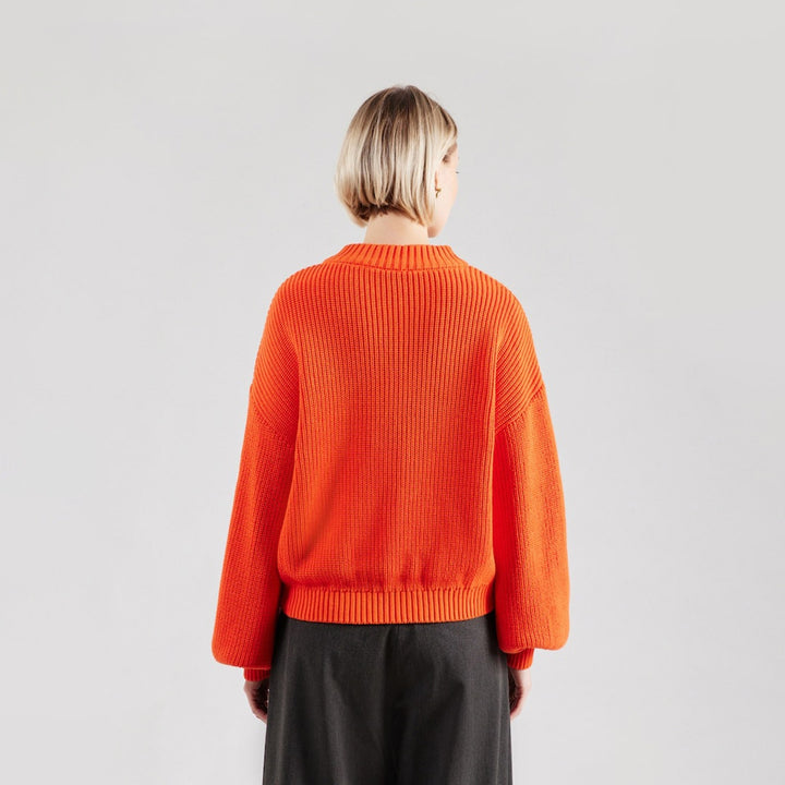 Damen Grobstrick Cropped Cardigan mit überschnittener Schulter & breiten Rippbündchen Drune