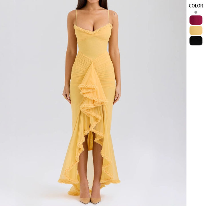 Damen Bodycon Abendkleid mit Rüschen und seitlichem Schlitz Drune