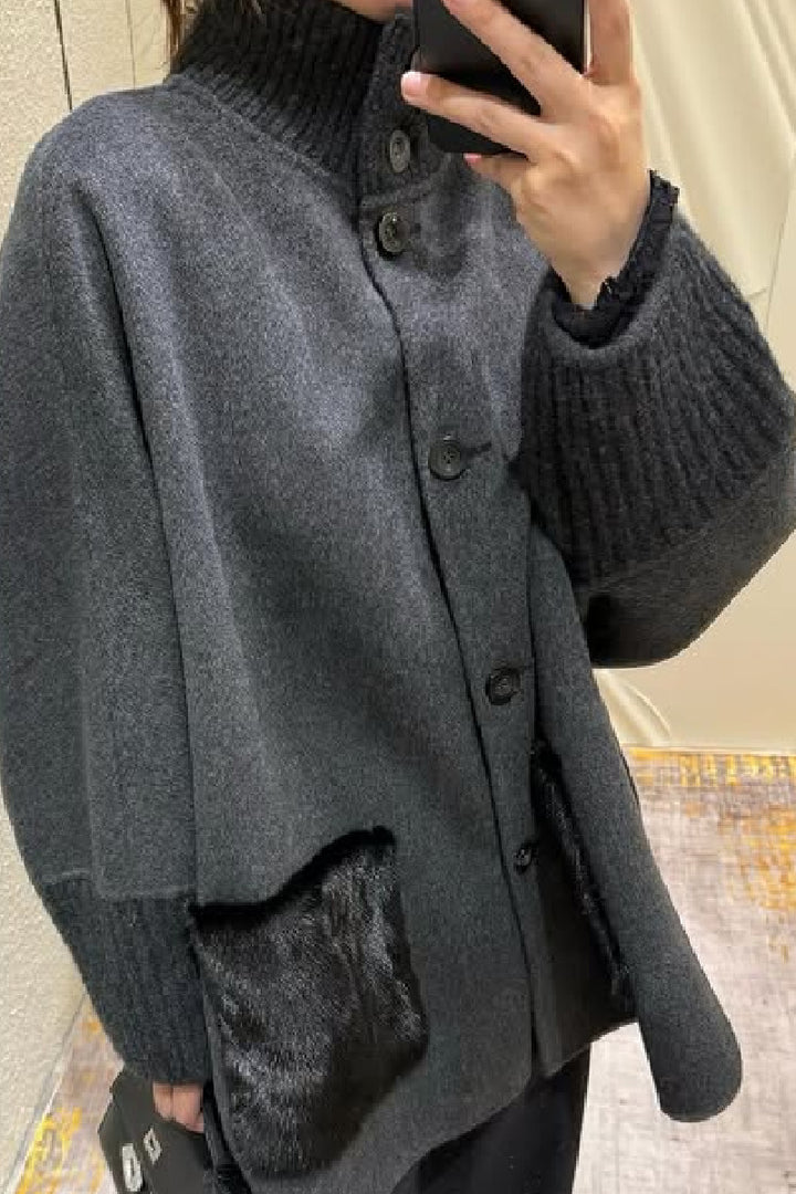 Damen Übergröße Wolljacke mit einzigartigen Details Drune