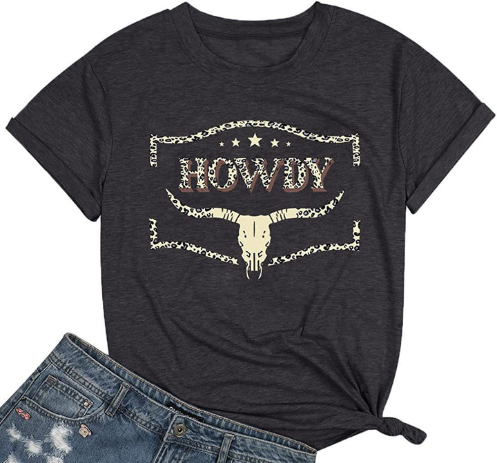 Damen Vintage-inspiriertes Grafik-T-Shirt mit Western-Schädel-Design Drune