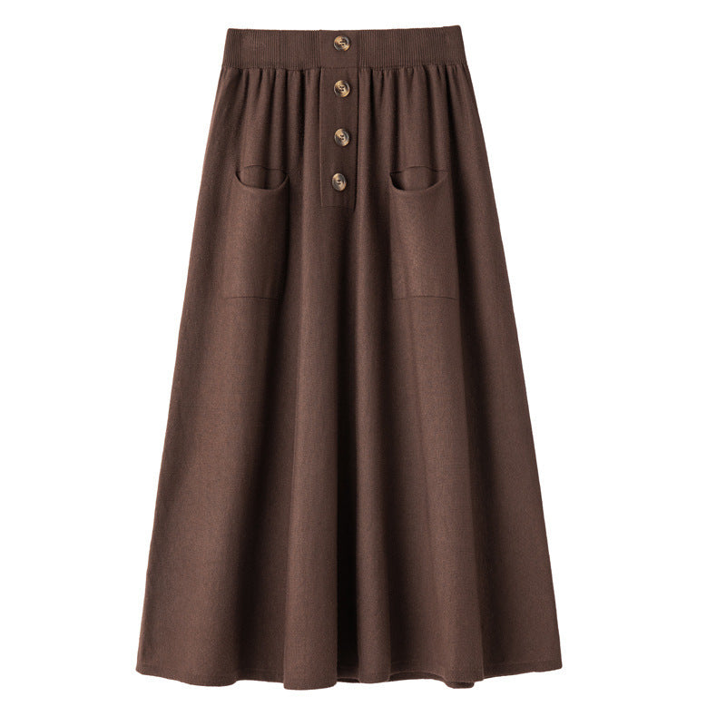 Damen Midirock aus Wollmix mit A‑Linie, elastischem Rippbund, Zierriegel‑Knopfleiste und aufgesetzten Taschen Drune