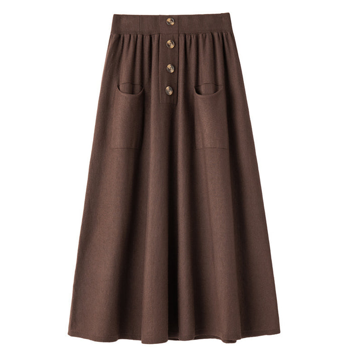 Damen Midirock aus Wollmix mit A‑Linie, elastischem Rippbund, Zierriegel‑Knopfleiste und aufgesetzten Taschen Drune