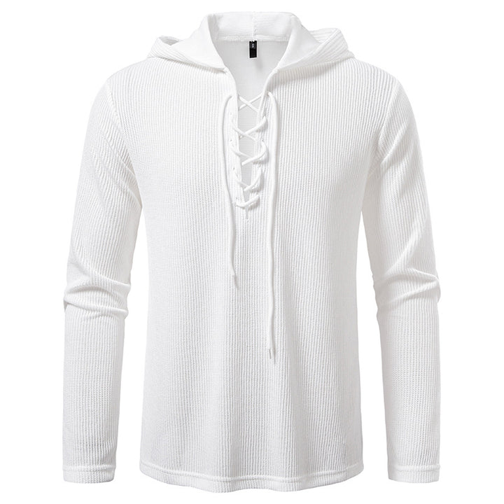 Herren Waffelstrick-Kapuzenpullover mit Schnürkragen und geradem Saum Drune