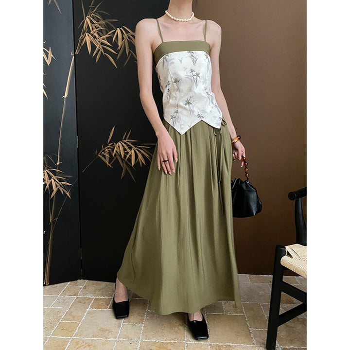 Damen Maxikleid mit floralem Oberteil und tiefem Rückenausschnitt Drune