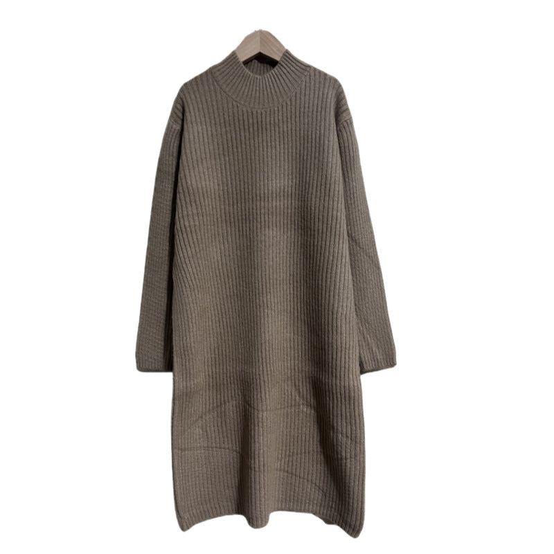 Damen Strickkleid im eleganten Rippdesign mit hohem Kragen Drune