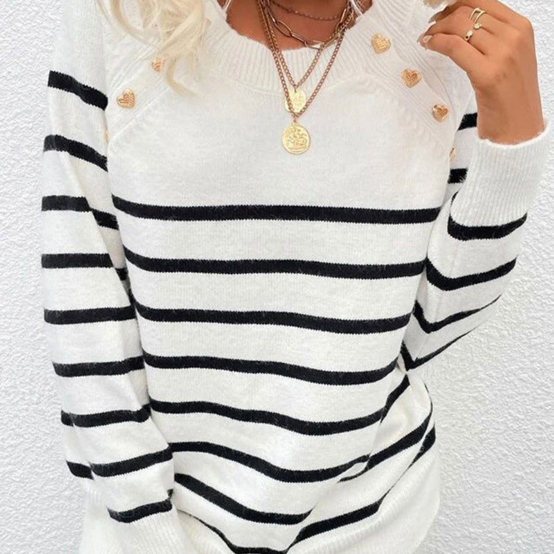 Damen modischer Streifenpullover mit Herzdetails Drune