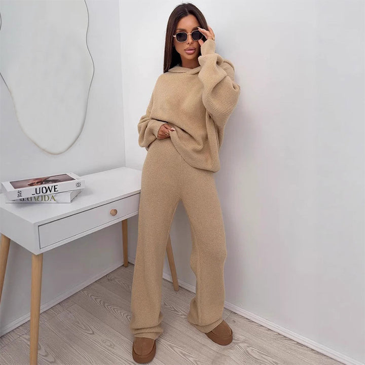 Damen Weiches Strick-Loungewear-Set mit Oversize-Pullover und weiter Palazzo-Hose Drune