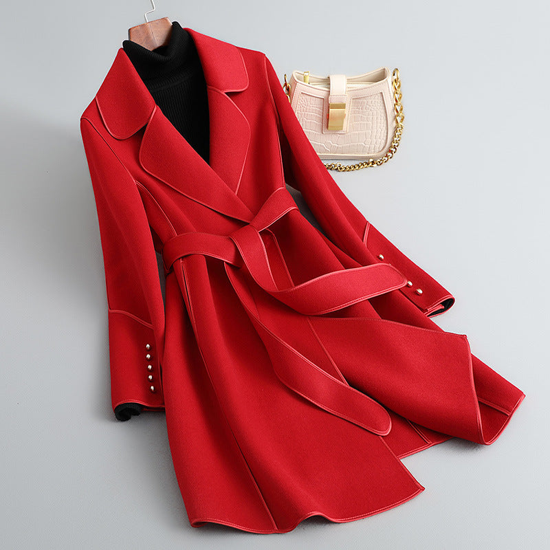 Damen Eleganter Wickelmantel mit Gürtel Drune