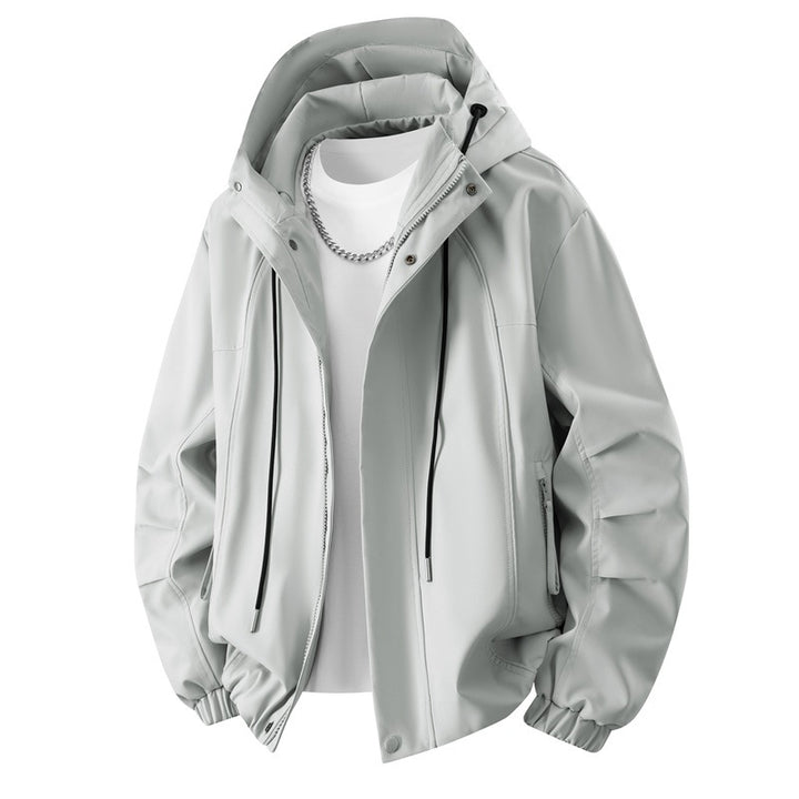 Herren Minimalistische Tech-Kapuzenjacke mit mattierter Oberfläche, Kordelzug & verdeckten Reißverschlusstaschen Drune