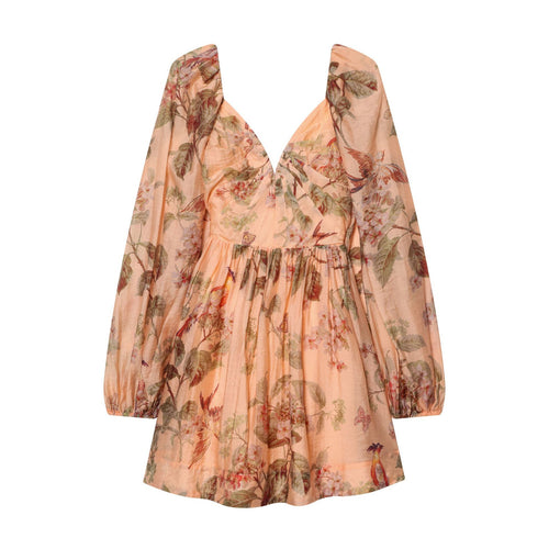Damen nan florales V-Neck Stufenmidikleid mit tiefem Dekolleté und geraffter Taillenpartie Drune