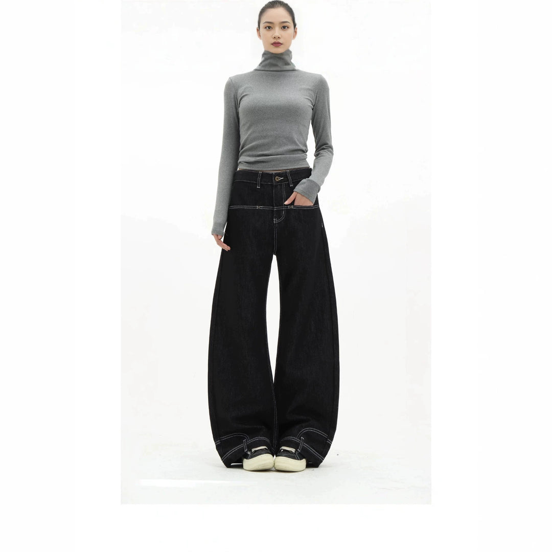 Damen Hochtaillierte Jeans mit weitem Bein Drune
