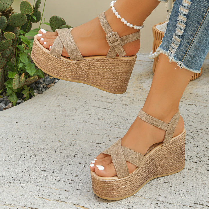 Damen elegante Plateau-Sandalen mit verstellbarem Riemen und komfortablem Fußbett Drune