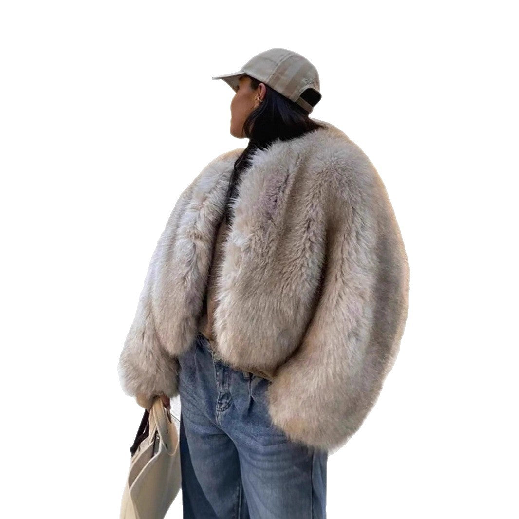 Damen Kurzjacke aus luxuriösem Hochflor‑Faux‑Fur mit kastiger Silhouette und voluminösen Ärmeln Drune