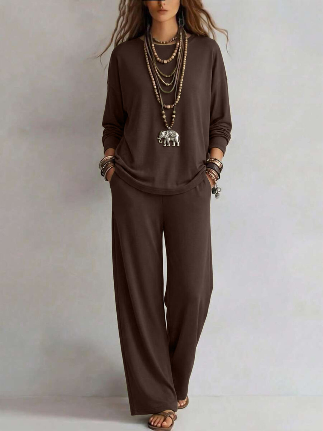 Damen Loungewear-Set mit weitem Bund und Oversize-Langarmshirt Drune