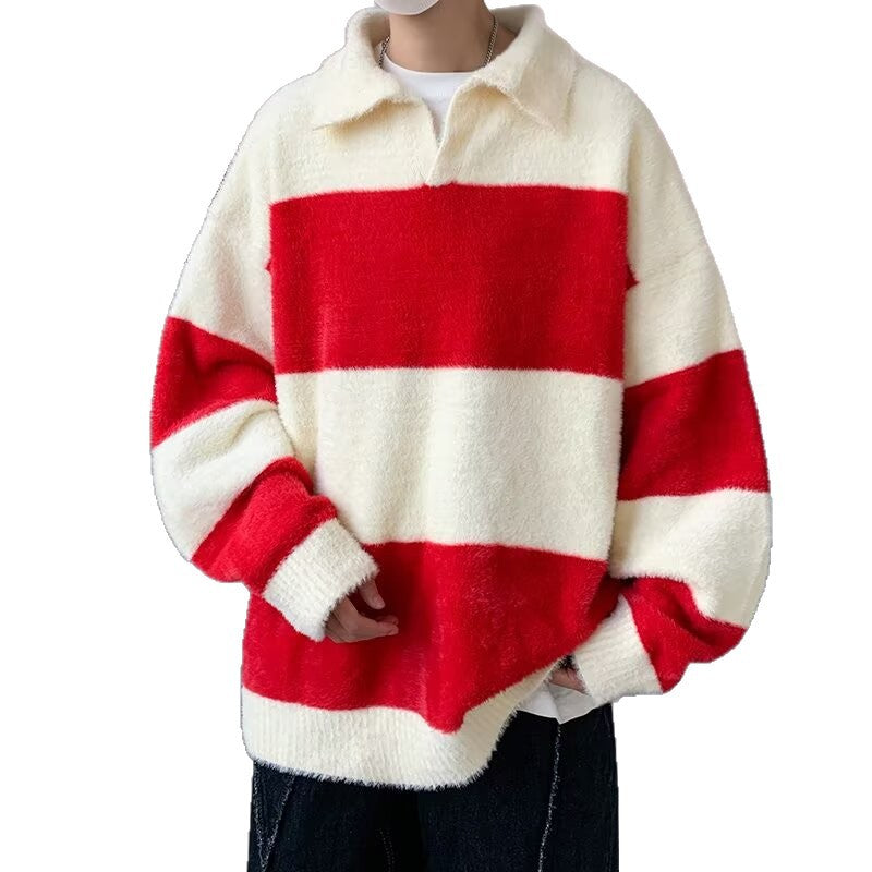 Herren Gemütlicher Grobstrickpullover mit modernen Streifen Drune