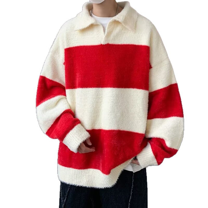 Herren Gemütlicher Grobstrickpullover mit modernen Streifen Drune