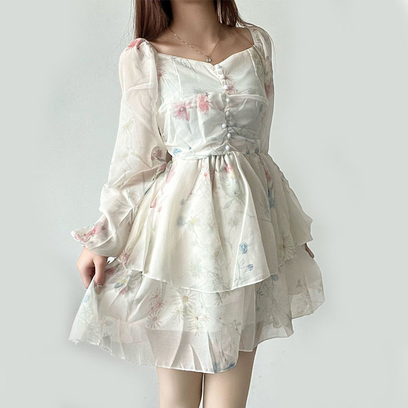 Damen Sommerliches Blumenkleid mit Puffy-Ärmeln Drune
