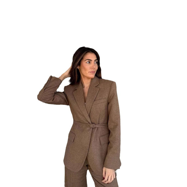 Damen taillierter Blazer mit Gürtel und eleganter Struktur Drune