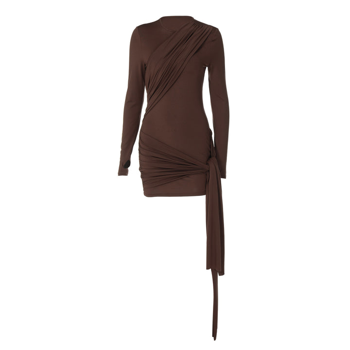 Damen Wickelkleid mit raffinierter Drapierung und langen Ärmeln Drune