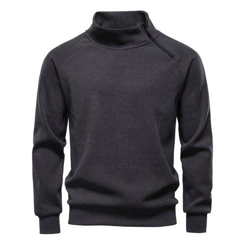 Herren nan Stehkragenpullover mit asymmetrischem Schulterreißverschluss und Raglanärmeln Drune