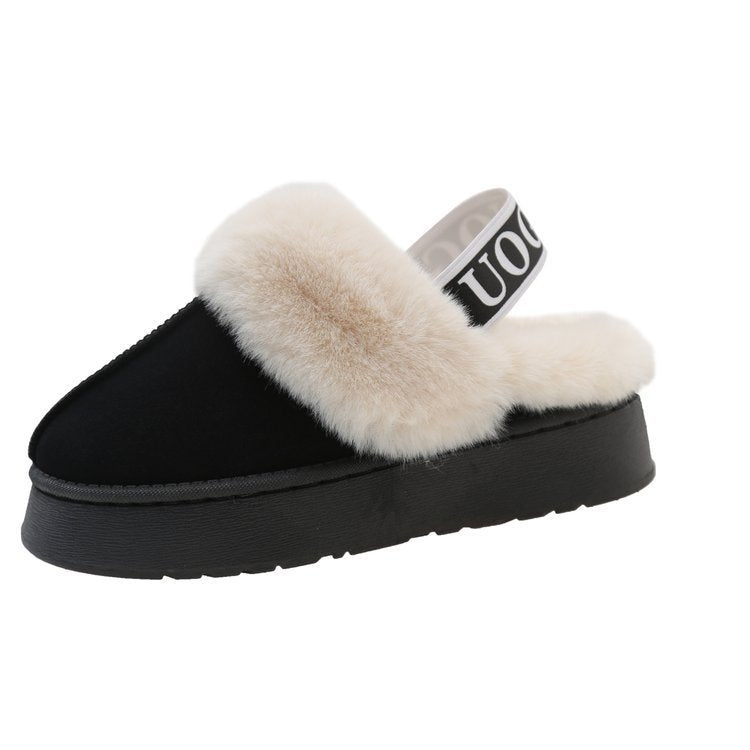 Damen Pelzgefütterte Slingback‑Pantoletten mit elastischem Markenriemen und leichter Plateausohle Drune