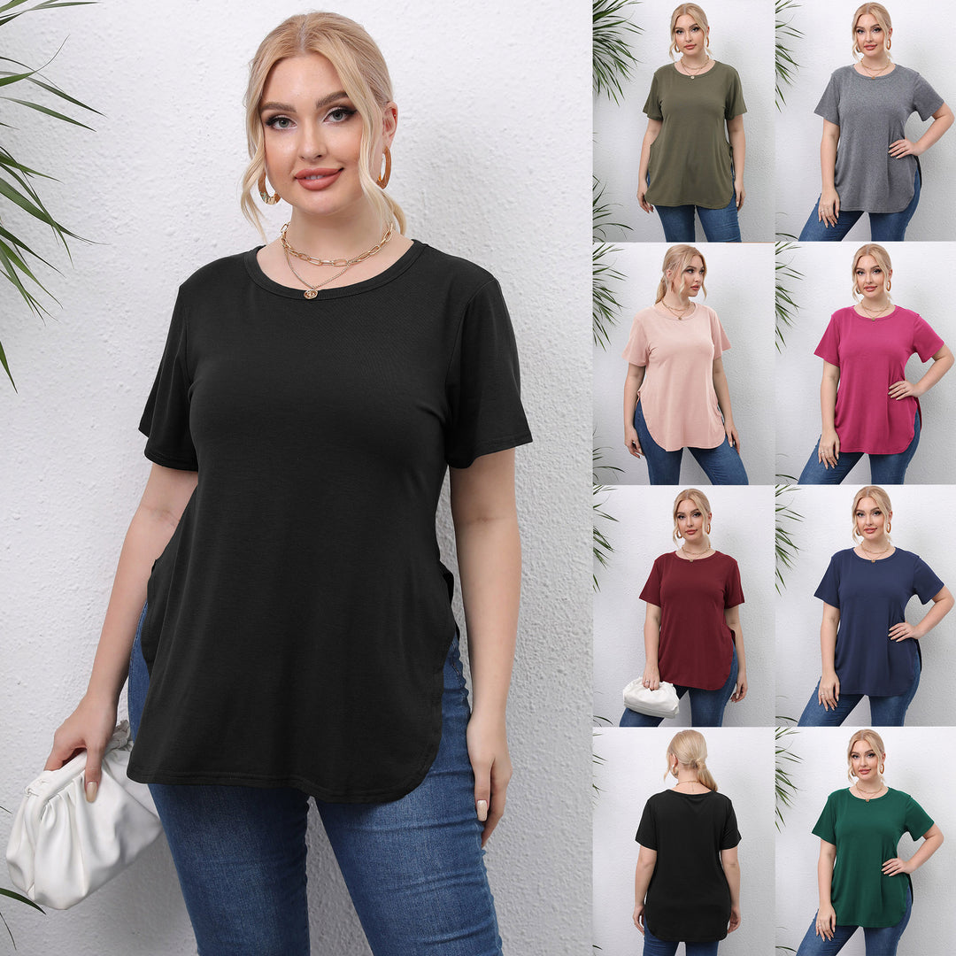 Damen lässiges T-Shirt mit seitlichen Eingrifftaschen Drune
