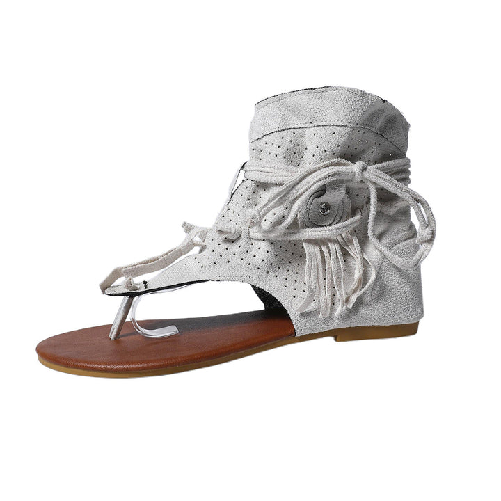 Damen Sandalen mit modernen Fransen und Lochmuster Drune