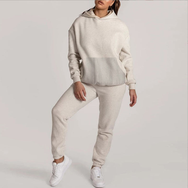Damen gemütliches Fleece-Hoodie- und Jogginghosen-Set Drune