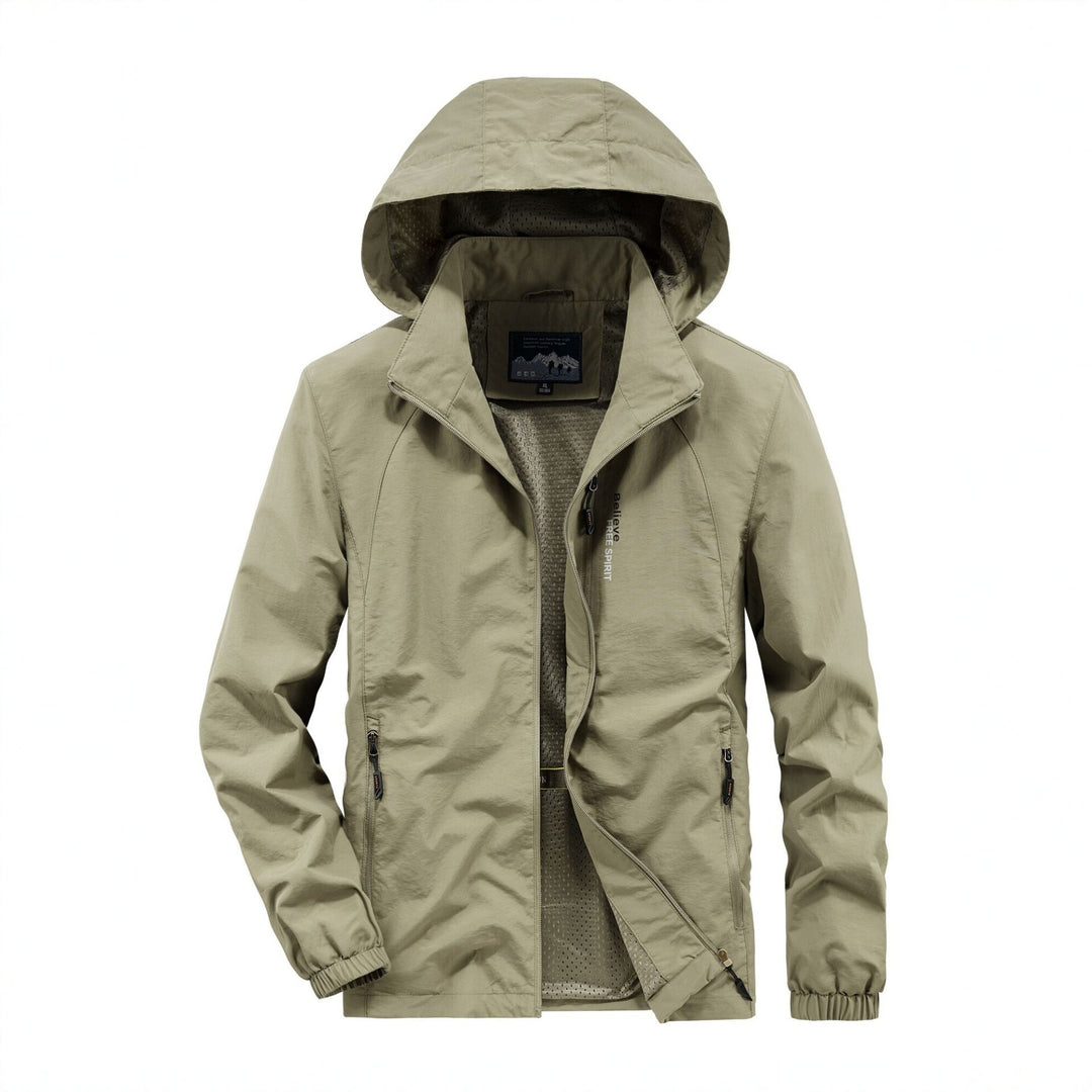 Herren Ultraleichte Atmungsaktive Kapuzenjacke mit perforiertem Mesh‑Futter und Reißverschlusstaschen Drune