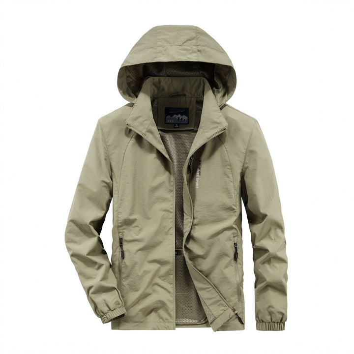 Herren Ultraleichte Atmungsaktive Kapuzenjacke mit perforiertem Mesh‑Futter und Reißverschlusstaschen Drune
