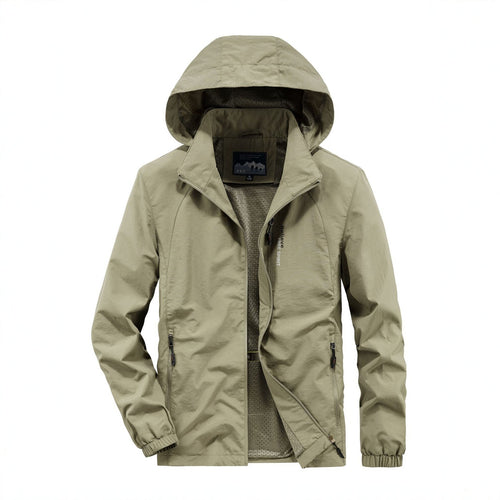 Herren Ultraleichte Atmungsaktive Kapuzenjacke mit perforiertem Mesh‑Futter und Reißverschlusstaschen Drune