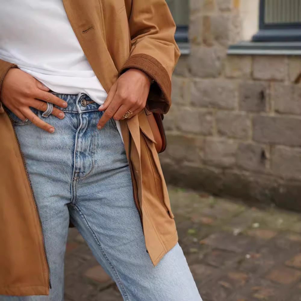 Damen lässige Baumwolljacke mit weichem Kragen und praktischen Taschen Drune