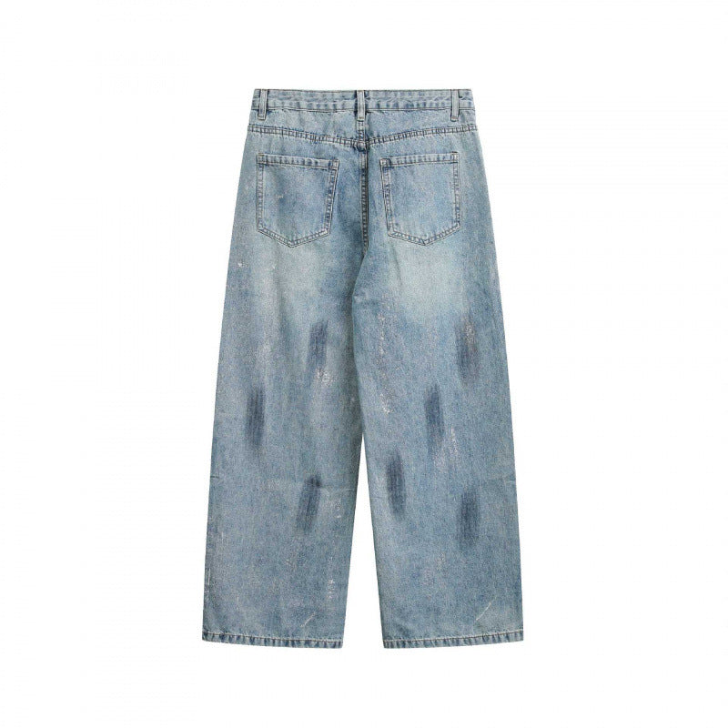 Unisex Weite Cropped-Jeans im Used-Look mit hohem Bund und Paint-Effekt Drune