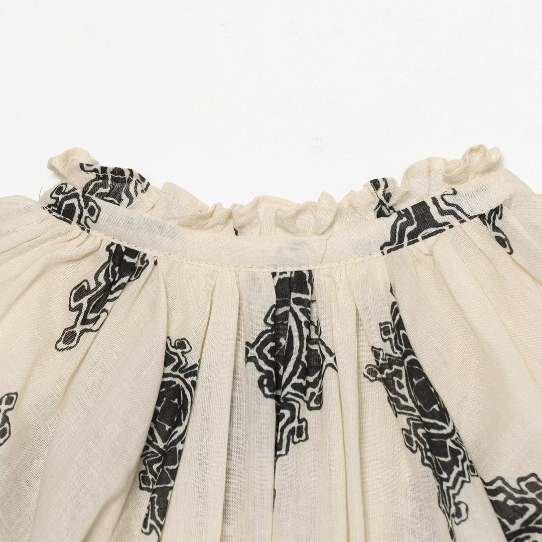 Damen Leichte Chiffon-Tunika mit Rüschenkragen, Bindeband und Ballonärmeln Drune