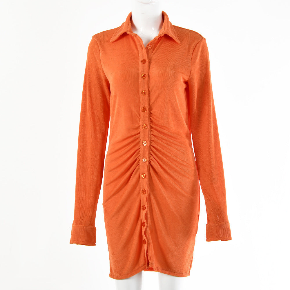 Damen Knielanges Hemdkleid mit Knopfleiste und Raffungen Drune